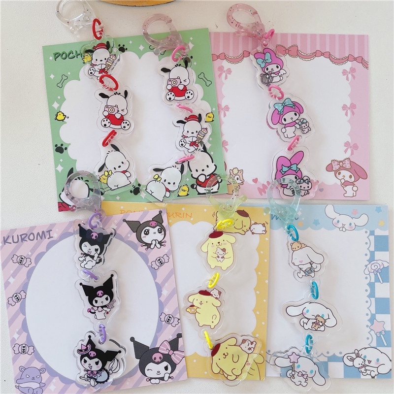 Sanrio พวงกุญแจ จี้อะคริลิค ลายการ์ตูนคิตตี้ Kuromi Melody น่ารัก 4 สาย 1 เส้น สําหรับตกแต่งกระเป๋าเป้สะพายหลัง ของขวัญวันหยุด