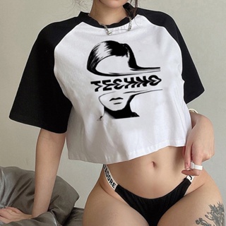 Techno goth เสื้อครอปท็อป สไตล์วินเทจ สําหรับผู้หญิง y2k