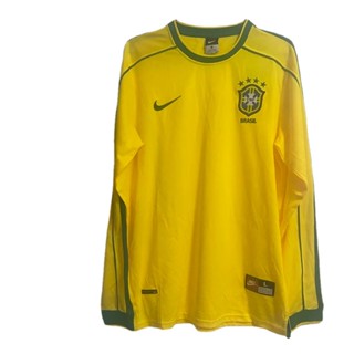 เสื้อกีฬาแขนยาว ลายทีมชาติฟุตบอล Brazil 1998 แนวเรโทร แห้งเร็ว สําหรับผู้ชาย S-XXL AAA