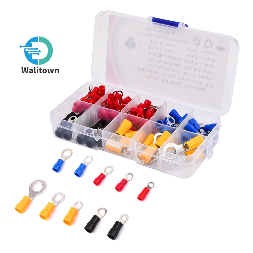 102pcs RV1.25/2/3.5/5.5 เทอร์มินัลจีบเย็นลวดกลมเทอร์มินัลฉนวน