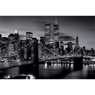 โปสเตอร์ พิมพ์ลาย Brooklyn Bridge Bw Skyline สําหรับตกแต่งผนังบ้าน