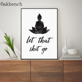 Let That Shit Go โปสเตอร์ผ้าใบ พิมพ์ลายคําคมตลก สีดํา และสีขาว สําหรับตกแต่งผนังห้องน้ํา