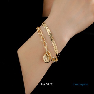 Fancy สร้อยข้อมือ โลหะ ประดับคริสตัล เพทาย ลูกบาศก์ ลูกบาศก์ หรูหรา ปรับได้ เครื่องประดับ สําหรับผู้หญิง คู่รัก