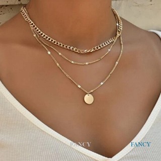 Fancy สร้อยคอโซ่ทอง จี้เหรียญ สไตล์โบฮีเมียน วินเทจ หลายชั้น สําหรับผู้หญิง