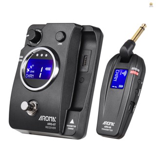 Aroma ARG-07 ระบบส่งสัญญาณกีตาร์ไร้สาย (Transmisster &amp; Receiver) ปลั๊ก 6.35 มม. หน้าจอ LCD 4 ช่องทาง ระยะ 35 ม. แบตเตอรี่ในตัว รองรับฟังก์ชั่นปิดเสียง