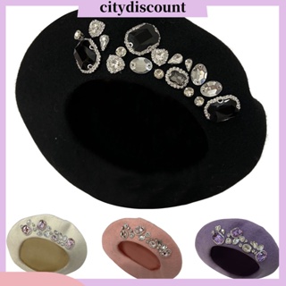 &lt;citydiscount&gt; หมวกเบเร่ต์ แบบหนา ประดับพลอยเทียม ยืดหยุ่น ใส่สบาย อบอุ่น หรูหรา เครื่องประดับแฟชั่น สําหรับผู้หญิง