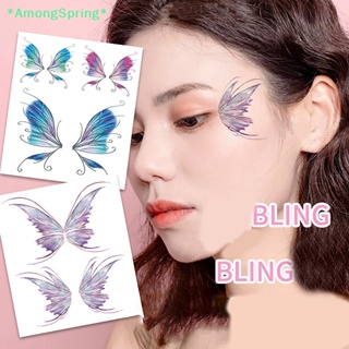 Amongspring&gt; สติกเกอร์รอยสักชั่วคราว ลายผีเสื้อ กลิตเตอร์ กันน้ํา หลากสี สําหรับตกแต่งร่างกาย 1 ชุด