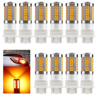 หลอดไฟเบรกท้ายรถยนต์ LED 3157 5730 33SMD สีเหลืองอําพัน 10 ชิ้น ☆Spdivines