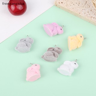 [FREG] 5Pcs Cartoon Flocking Rabbit Ch DIY Keychain Necklaces Bracelets Earring Bunny Pendant Keyring Jewelry Making Accessories FDH