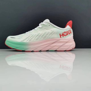 รองเท้าผ้าใบ รองเท้าวิ่ง HOKA ONE ONE Clifton 8 ดูดซับแรงกระแทก สีชมพู สีเขียว 2023 WXKI