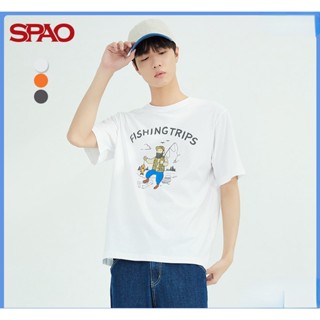 Spao เสื้อยืดลําลอง แขนสั้น คอกลม พิมพ์ลาย ทรงหลวม แฟชั่นฤดูร้อน สําหรับผู้ชาย SPRPC36H17