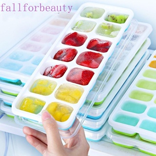 Fallforbeauty แม่พิมพ์ทําน้ําแข็ง ทรงสี่เหลี่ยม 14 ช่อง พร้อมฝาปิด ด้านล่างนิ่ม โฮมเมด