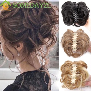 Somedayzl มวยผมหยิกยุ่ง คุณภาพสูง ปาร์ตี้ ธรรมชาติ เครื่องประดับผม Updo ต่อผม หญิง สีบลอนด์ สังเคราะห์ ผมซาลาเปา