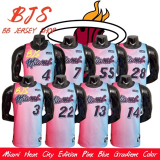 【BJS �� Miami Heat เลขที่. เสื้อกีฬาบาสเก็ตบอล 22BUTLER City Edition ไล่โทนสีฟ้า สีชมพู