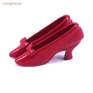 [risingmeup] รองเท้าส้นสูง สีแดง สไตล์เจ้าหญิง สําหรับบ้านตุ๊กตา 1:12 1 คู่