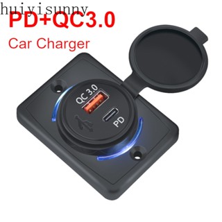 Hys ซ็อกเก็ตชาร์จในรถยนต์ PD Type-C QC 3.0 USB LED สําหรับ 12V 24V Truck Bus Motorcycle RV Quick Charge Power Adapter กันฝุ่น