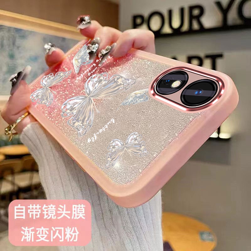เคสโทรศัพท์มือถือ TPU นิ่ม แบบใส ไล่โทนสี ลายผีเสื้อ พร้อมฟิล์มเลนส์ สําหรับ OPPO A78 5G OPPO RENO 8T 4G 8T 5G A1 PRO