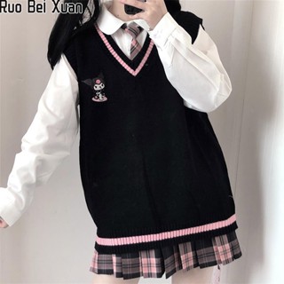 Ruo Bei Xuan เสื้อสเวตเตอร์ปักลาย jk สไตล์วิทยาลัยใหม่ของผู้หญิงเสื้อกั๊กเวอร์ชั่นเกาหลีสเวตเตอร์แบบแมทช์ทั้งหมด