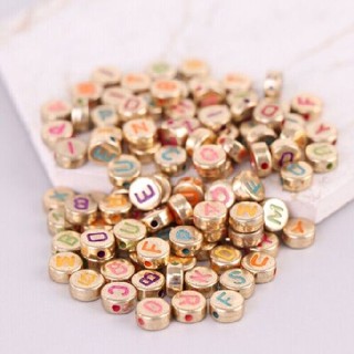 100pcs Acrylic Beads Round 4x7mm Bronze Letters Bead Loose Spacer Beb