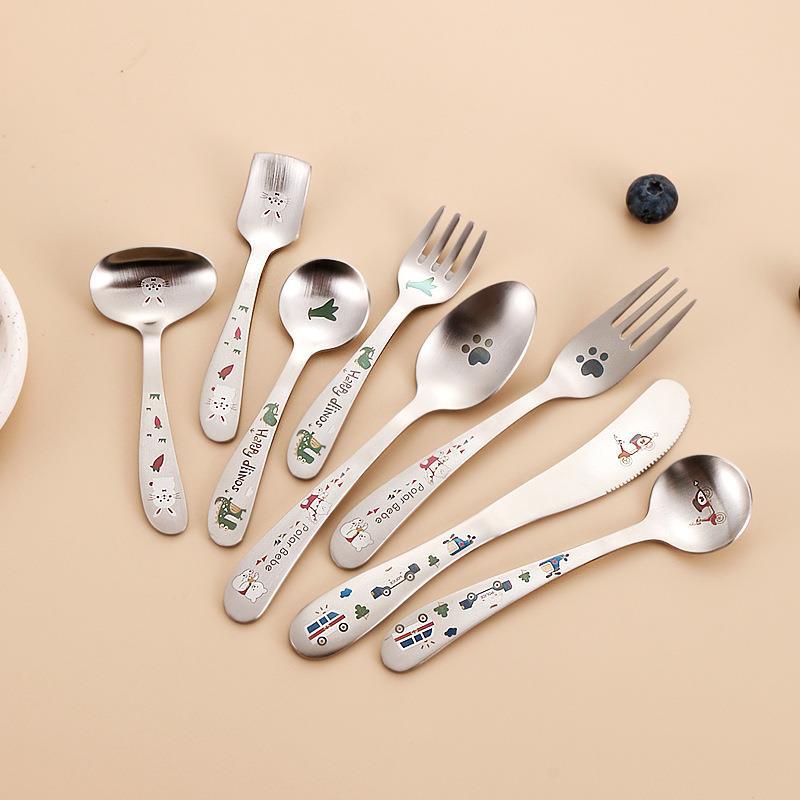 Sus304 ช้อนส้อม ลายการ์ตูน สําหรับป้อนซุปเด็กทารก