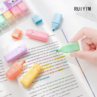 Ruiyim ปากกามาร์กเกอร์ ไฮไลท์ เรืองแสง ลายการ์ตูนสัตว์น่ารัก สีพาสเทล 6 ชิ้น 4 ชิ้น