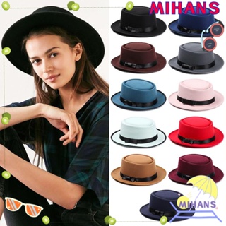 Mih Fedora หมวกปีกกว้าง ผ้าวูล แฟชั่นฤดูใบไม้ร่วง ฤดูหนาว สําหรับเต้นรํา ปาร์ตี้คาวบอย