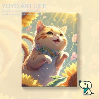 Yy ภาพวาดสีน้ํามัน รูปการ์ตูนสัตว์เลี้ยงน่ารัก ไม่มีกรอบ ขนาด 40x50 ซม. diy MO100