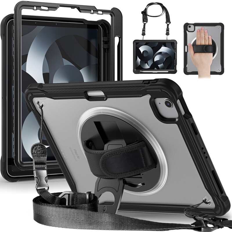 เคส กันกระแทก พร้อมช่องใส่ดินสอ สายคล้องไหล่ ขาตั้งหมุนได้ สําหรับ iPad Pro 11 A2435 A2759 Air 5th G