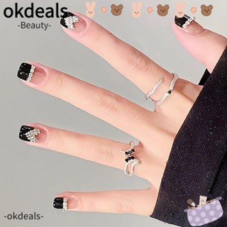 OKDEALS เล็บปลอม แบบกด รูปหัวใจ สไตล์ฝรั่งเศส สําหรับตกแต่งเล็บ จํานวน 24 ชิ้น