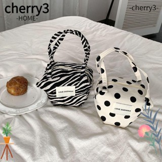 CHERRY3 กระเป๋าสะพายไหล่ ผ้าแคนวาส ลายจุด แบบมือถือ สําหรับใส่เครื่องสําอาง