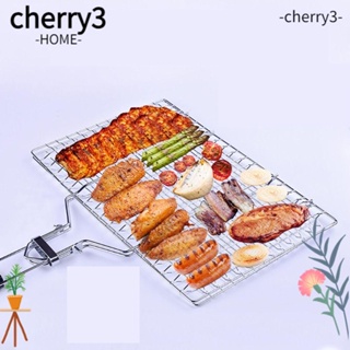 Cherry3 ตะแกรงย่างบาร์บีคิว สเตนเลส ด้ามจับถอดออกได้ ทนทาน สําหรับทําอาหารกลางแจ้ง