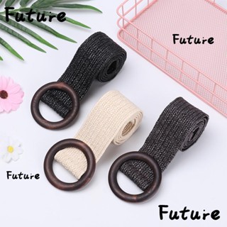 FUTURE Dress Belt Shirt Casual  PP Straw Wide Round Wooden Buckle  Straw Belt