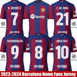 เสื้อกีฬาแขนสั้น ลายทีมชาติฟุตบอล NP2 2023-2024 Barcelona ชุดเหย้า Lewandowski Jong Fati Dembele Pedri พลัสไซซ์ PN2