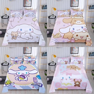 Yelan Sanrio Cinnamoroll 3in1 ชุดเครื่องนอน ผ้าปูที่นอน ปลอกหมอน ผ้านวม ซักทําความสะอาดได้ สําหรับหอพัก ห้องนอน