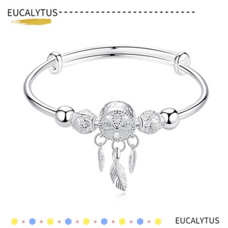 EUTUS เครื่องประดับ กําไลข้อมือ ประดับพู่ ขนนก สีเงิน