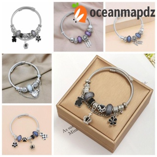 Oceanmapdz สร้อยข้อมือตาข่ายดักฝัน มงกุฎหมี เครื่องประดับสไตล์เกาหลี ลูกปัดคริสตัลสีฟ้า เปิดโลหะผสม BFF