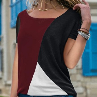 【pre】【pre】เสื้อยืดคอกลม แขนสั้น บล็อกสี แฟชั่นฤดูร้อน สําหรับผู้หญิง