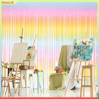 {Newcat} ผ้าม่าน ลายสีรุ้ง ไล่โทนสี สําหรับตกแต่งฉากหลัง ปาร์ตี้