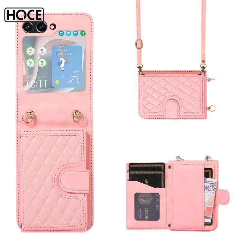 SAMSUNG Hoce ZFlip6 กระเป๋าสตางค์Crossbody Lanyardหนังเคสโทรศัพท์สําหรับSamsung Galaxy Z Flip 3 4 5 6 5G Flip4 ZFlip5 ที่ถอดออกได้ผู้ถือแม่เหล็กการ์ดกระเป๋า