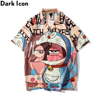 เสื้อเชิ้ตแขนสั้น พิมพ์ลายการ์ตูน Dark Icon ทรงหลวม สําหรับผู้ชาย 2023