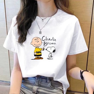 เสื้อยืดคอกลม แขนสั้น พิมพ์ลายการ์ตูน ทรงหลวม สไตล์เกาหลี แฟชั่นสําหรับผู้หญิง