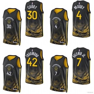 เสื้อกีฬาบาสเก็ตบอลแขนกุด ลายทีม NBA Jersey Warriors Moody Curry Thurmond Baldwin HQ7 22 23 สีดํา QH7