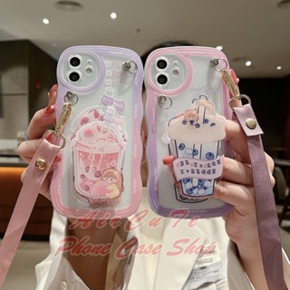 เคส OPPO Reno 8 8T 8Z 7 7Z 5 4 4G 5G F11 F9 F7 F5 F1s Reno8 T Z Reno8T Reno8Z Reno7 Reno7Z Reno5 Reno4 OPPOF11 OPPOF9 OPPOF7 OPPOF5 OPPOF1s Wave Milk Tea Stand Lanyard Soft Case