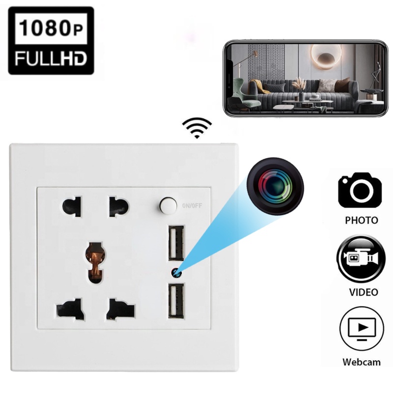 Hd 1080P ปลั๊กติดผนัง กล้อง Wifi การเฝ้าระวังความปลอดภัยในบ้าน วิดีโอ และการบันทึกเสียง การดูระยะไกล พร้อมพอร์ตชาร์จ USB