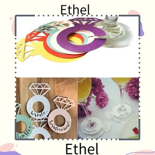 Ethel1 ป้ายแท็กกระดาษแข็ง รูปแหวนเพชร 10 สี สําหรับตกแต่งแก้วไวน์ บัตรแต่งงาน 50 ชิ้น