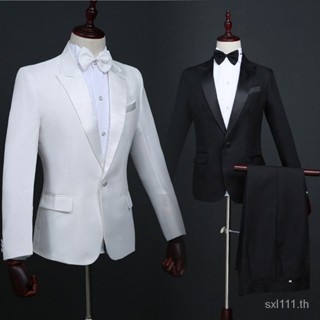 [New] mens suit stage performance suit chorus performance suit mens art test host Singer best man suit black and white RLYJ