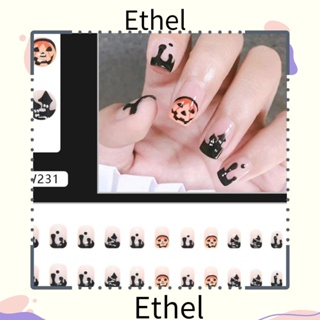 Ethel1 เล็บปลอม ลายฟักทอง ฮาโลวีน แบบสั้น ถอดได้ ใช้ซ้ําได้ สําหรับผู้หญิง 24 ชิ้น