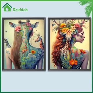 【Doub X ✮】ภาพวาดปักเพชร ทรงกลม ลายสัตว์ผู้หญิง 5D DIY สําหรับตกแต่งบ้าน ✮