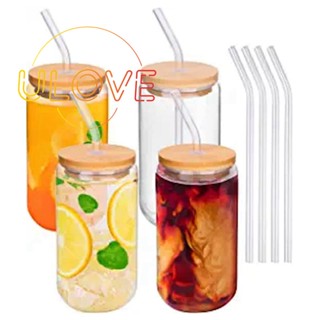 แก้วกาแฟ พร้อมฝาปิด และหลอดดูด 16 ออนซ์ 4 ชิ้น