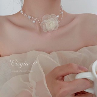 CISYIA Sen pearl necklace flower necklace accessories minority design necklace female summer chain camellia